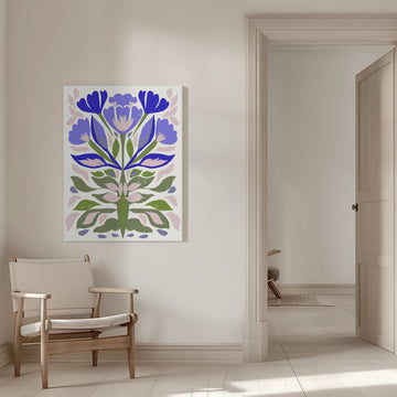 Blue Floral Folk Art | Canvas - Room Interior 1