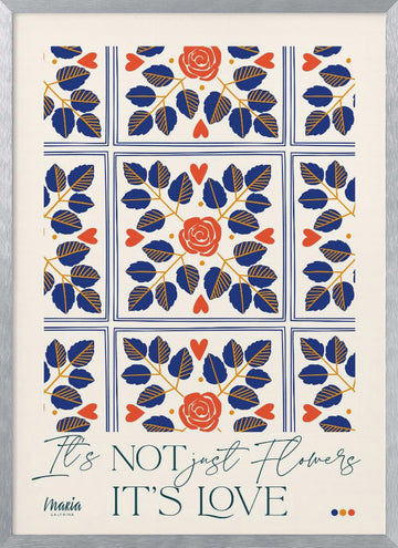 Love Flowers Botanical Pattern | Poster - Silver Frame Interior