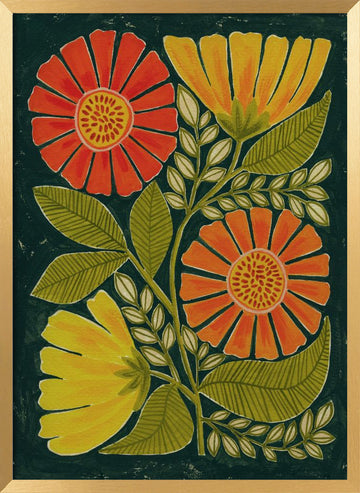 Colorful Folk Flowers | Poster - Gold Frame Interior