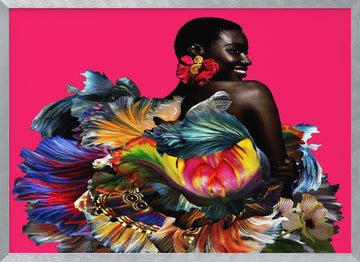 Vibrant Floral Woman | Poster - Silver Frame Interior