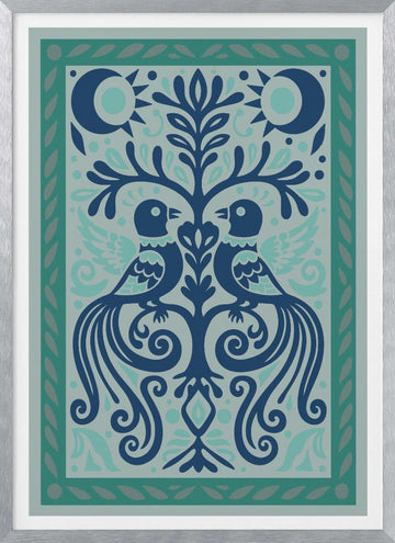 Two Birds Tree of Life | Poster - Silver Frame Interior