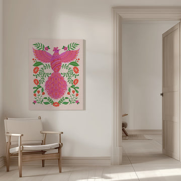 Vibrant Floral Phoenix | Canvas - Room Interior 1