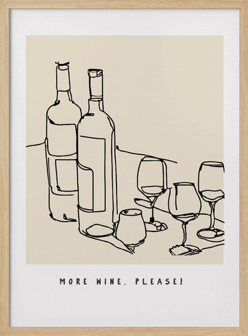 Wine Line Sketch | Poster - Wood Frame Interior