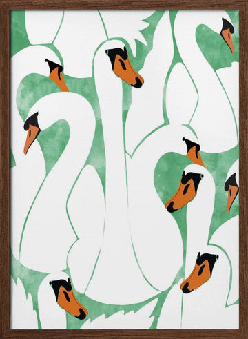 Graceful Swan Pattern | Poster - Walnut Frame Interior