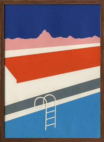 Colorful Poolside Abstract | Poster - Walnut Frame Interior