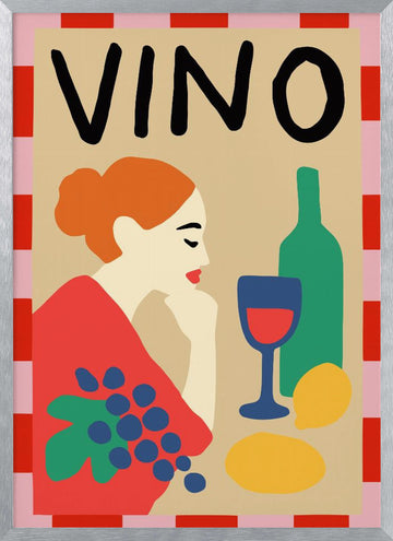 Vino Woman Still Life | Poster - Silver Frame Interior