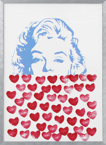 Pop Art Marilyn Hearts | Poster - Silver Frame Interior