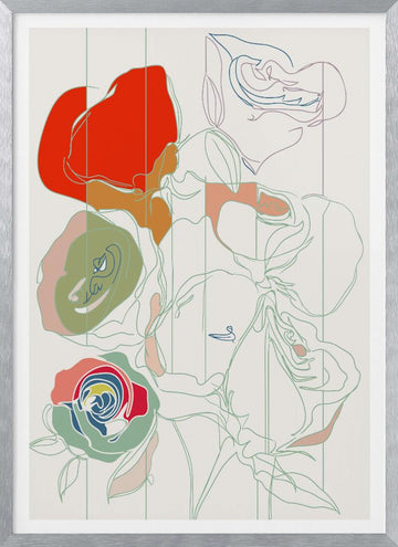 Colorful Abstract Roses | Poster - Silver Frame Interior