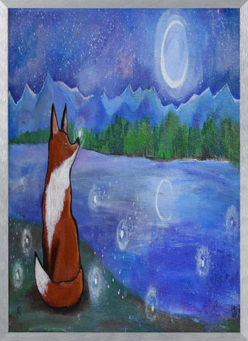 Moonlit Fox Dreams | Poster - Silver Frame Interior
