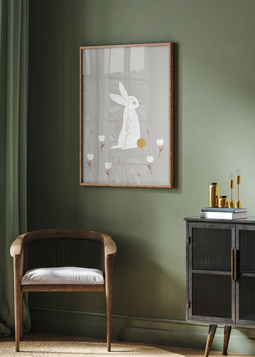White Bunny Among Flowers | Poster - Room Interior 2