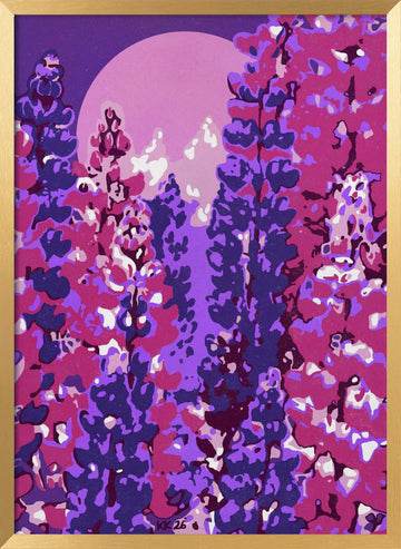 Moonlit Purple Blooms | Poster - Gold Frame Interior