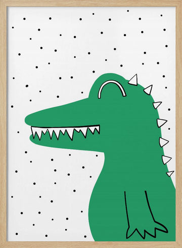 Smiling Green Crocodile | Poster - Wood Frame Interior