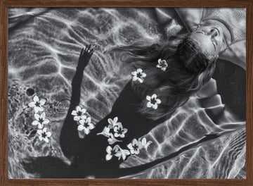 Floating Woman and Flowers | Poster - Walnut Frame Interior