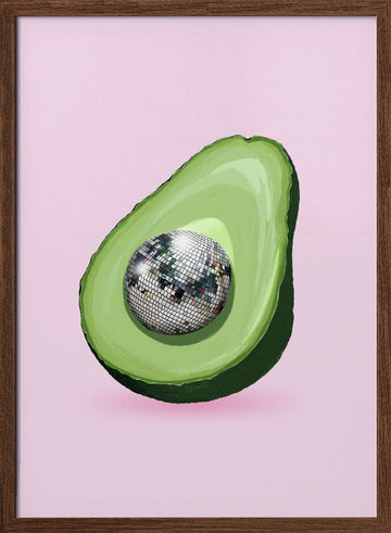 Avocado Disco Ball | Poster - Walnut Frame Interior