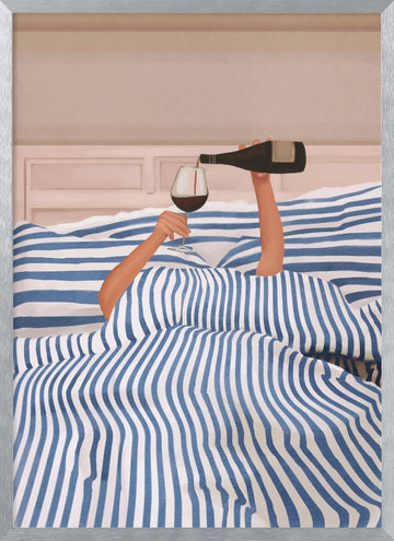 Wine In Bed | Poster - Silver Frame Interior