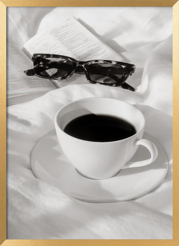 Morning Coffee and Reading | Poster - Gold Frame Interior