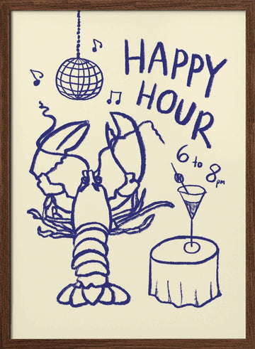 Happy Hour Lobster | Poster - Walnut Frame Interior