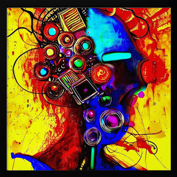 Vibrant Abstract Head | Poster - Black Metal Frame Interior