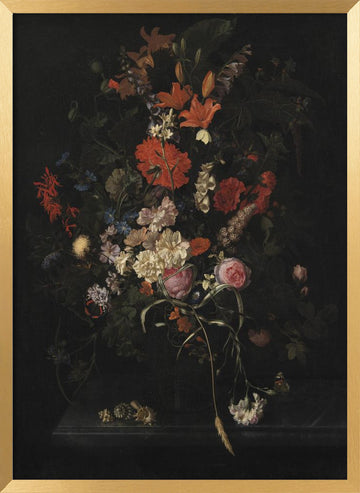 Bouquet of Flowers In a Glass Vase | Poster - Gold Frame Interior
