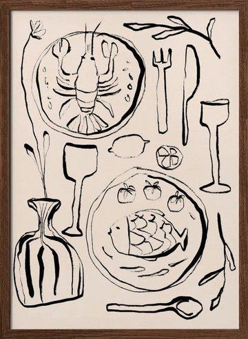 Restaurantstilllife | Poster - Walnut Frame Interior