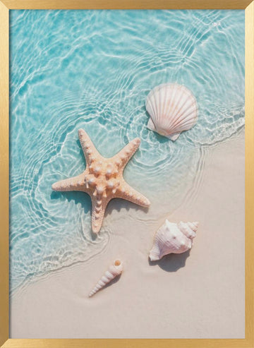 Starfish Seashells Shoreline | Poster - Gold Frame Interior