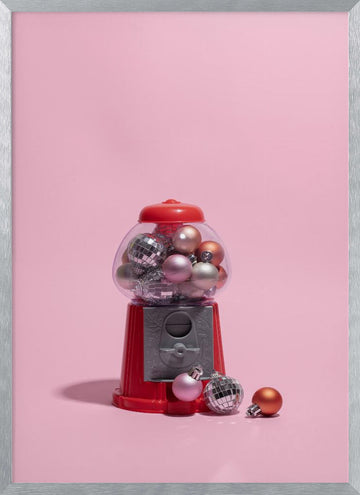 Pink Gumball Christmas Ornaments | Poster - Silver Frame Interior