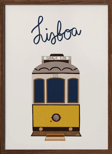 Iconic Lisbon Tram | Poster - Walnut Frame Interior