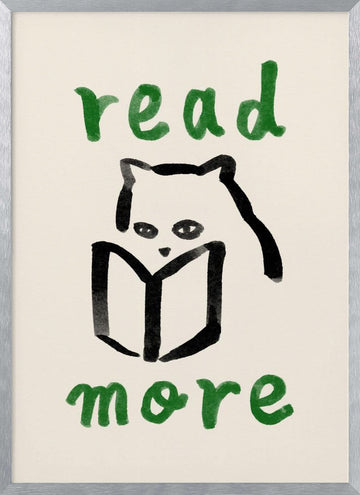 Cozy Reading Cat | Poster - Silver Frame Interior