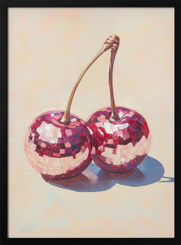 Disco Cherries | Poster - Black Metal Frame Interior