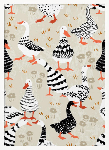 Whimsical Patterned Geese | Poster - White Frame Interior