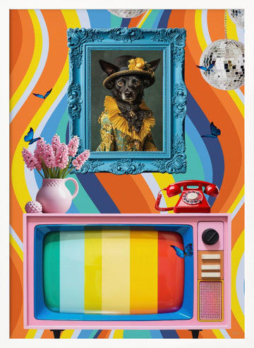Eclectic Retro Dog Portrait | Poster - White Frame Interior