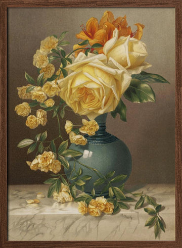 Marchal Niel Roses | Poster - Walnut Frame Interior