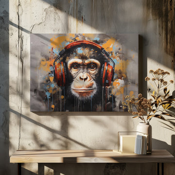 Chimpanzee with Headphones | Canvas - Room Interior 2