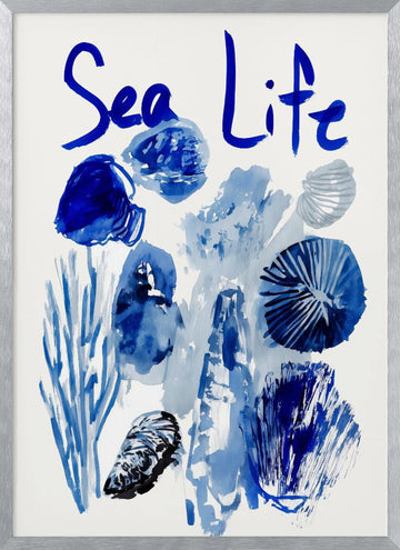 Indigo Sea Life Watercolor | Poster - Silver Frame Interior