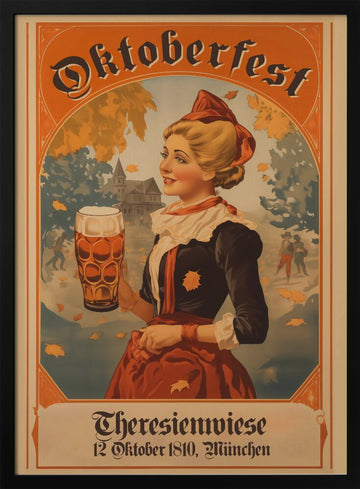 Oktoberfest Bavarian Woman | Poster - Black Metal Frame Interior