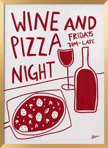 Wine and Pizza | Poster - Gold Frame Interior