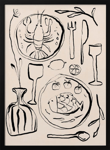 Restaurantstilllife | Poster - Black Metal Frame Interior