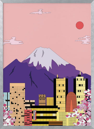 Mount Fuji City Sakura | Poster - Silver Frame Interior