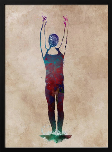 Abstract Swimmer Splash | Poster - Black Metal Frame Interior