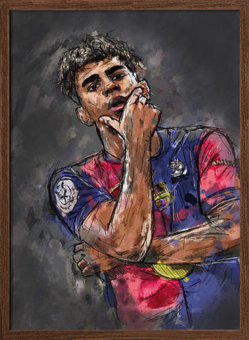 Thoughtful Soccer Player | Poster - Walnut Frame Interior