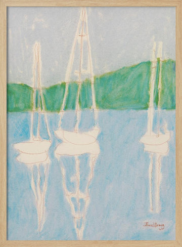 Calm Sailboat Reflections | Poster - Wood Frame Interior