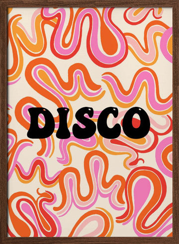 Groovy Disco Waves | Poster - Walnut Frame Interior