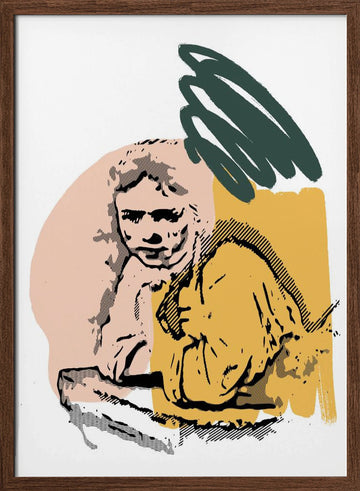 Pensive Woman Portrait | Poster - Walnut Frame Interior