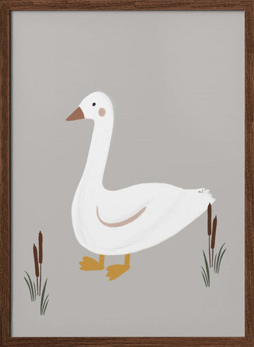 Minimalist White Goose | Poster - Walnut Frame Interior