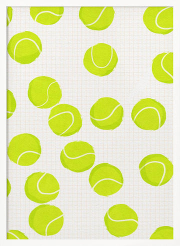 Playful Tennis Balls Pattern | Poster - White Frame Interior
