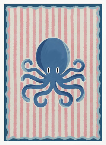 Playful Blue Octopus | Poster - White Frame Interior