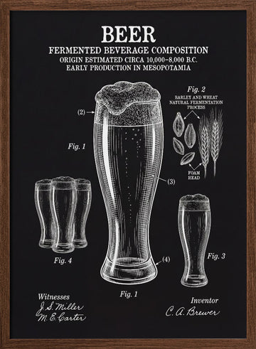 Historic Beer Patent | Poster - Walnut Frame Interior
