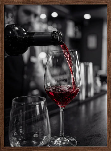 Red Wine Bar Pour | Poster - Walnut Frame Interior