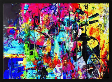 Vibrant Abstract Faces | Poster - Black Metal Frame Interior