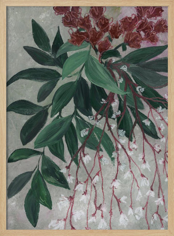 Green Leaves White Blooms | Poster - Wood Frame Interior
